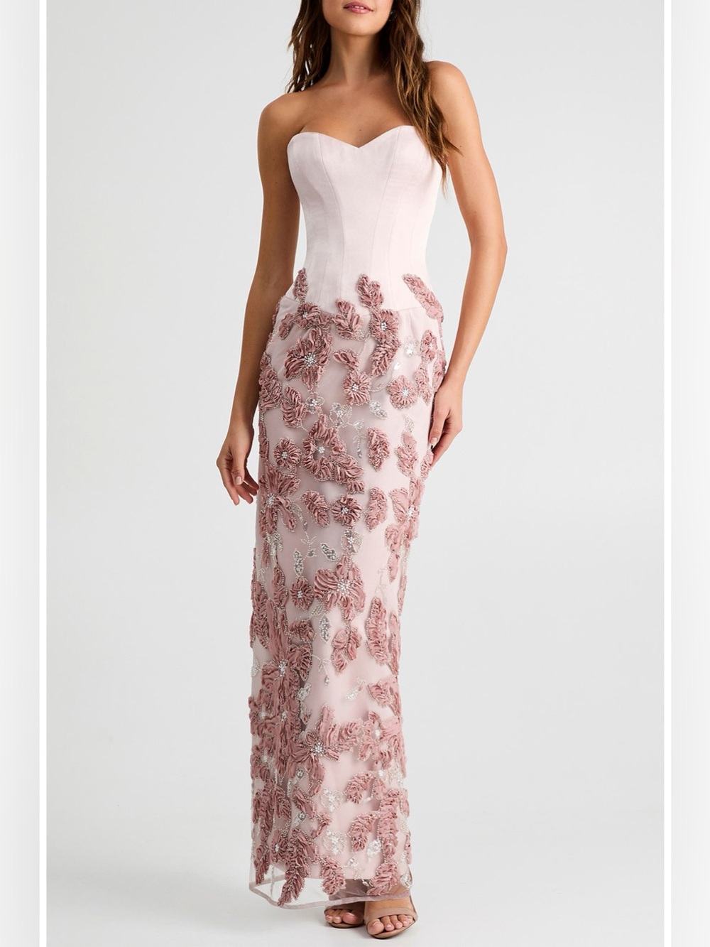 new Helsi Julia strapless embellished floral gown in blush pink